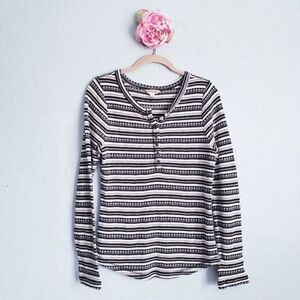Lucky Brand‎ White & Black Striped Knit Thermal